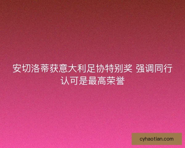 安切洛蒂获意大利足协特别奖 强调同行认可是最高荣誉