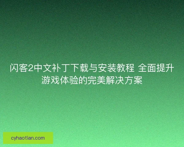 闪客2中文补丁下载与安装教程 全面提升游戏体验的完美解决方案