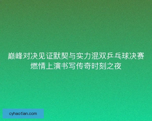 巅峰对决见证默契与实力混双乒乓球决赛燃情上演书写传奇时刻之夜